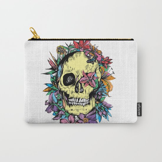 floral skull colorful drawing Carry-All Pouch