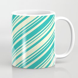 [ Thumbnail: Light Yellow and Light Sea Green Colored Lines Pattern Coffee Mug ]