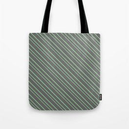 [ Thumbnail: Dim Gray and Dark Sea Green Colored Pattern of Stripes Tote Bag ]