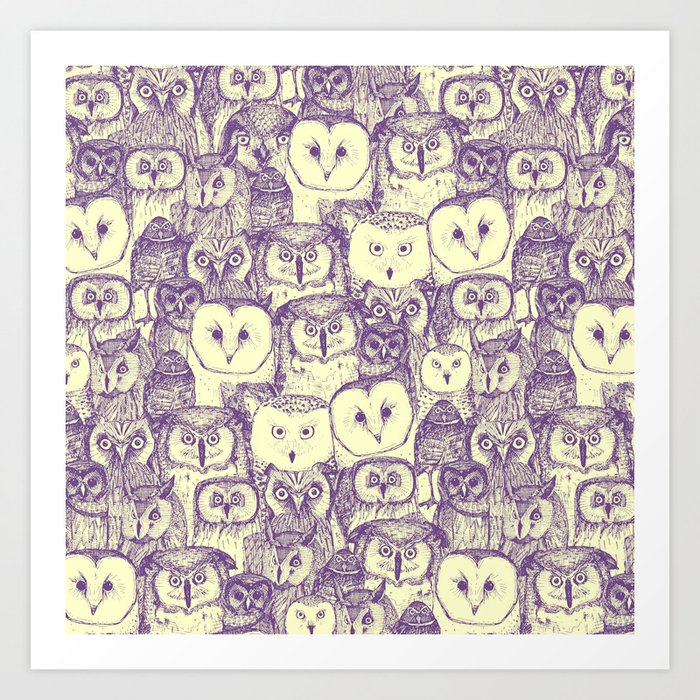 just owls purple cream Art Print