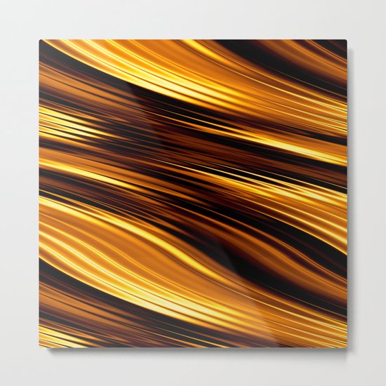 Abstract Orange And Black Waves Metal Print