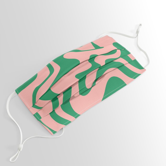 Liquid Swirl Retro Abstract Pattern in Pink and Bright Green Face Mask