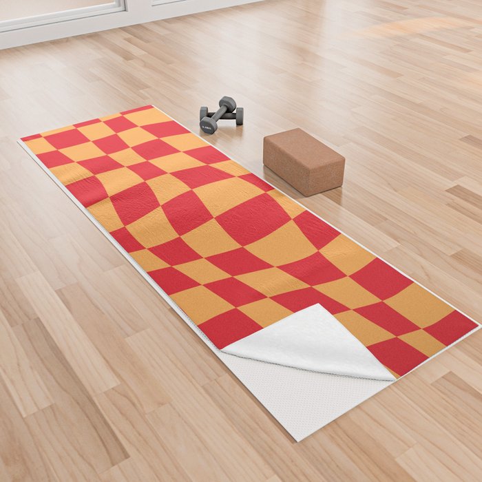 Warped Checkered Pattern (red/orange) Yoga Towel