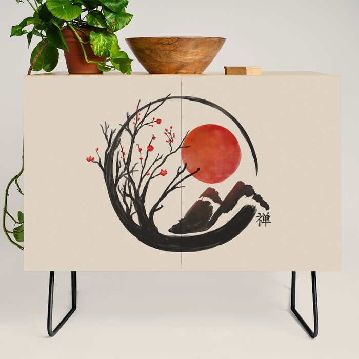 Zen Enso Circle and Sakura Tree Art Print by creativemotions