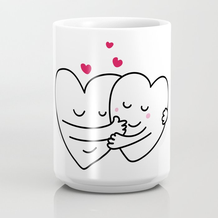 Doodle two cute hearts cartoon Coffee Mug by Hana