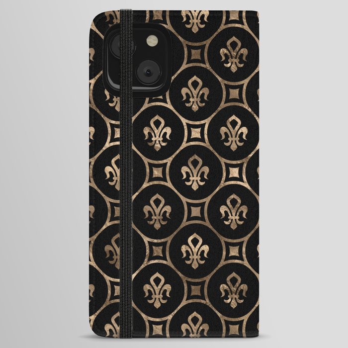 Fleur-de-lis pattern - Black and Gold iPhone Wallet Case
