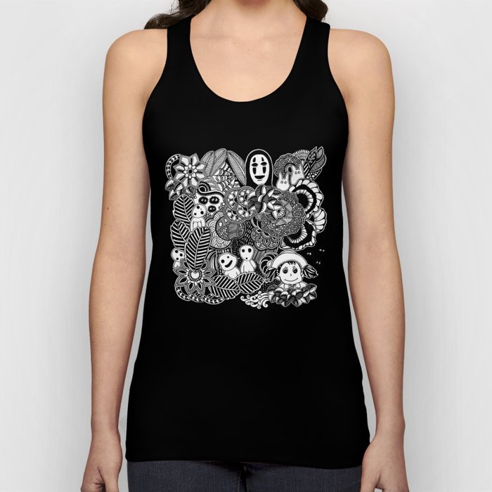 Ghibli  inspired black and white doodle art Tank Top