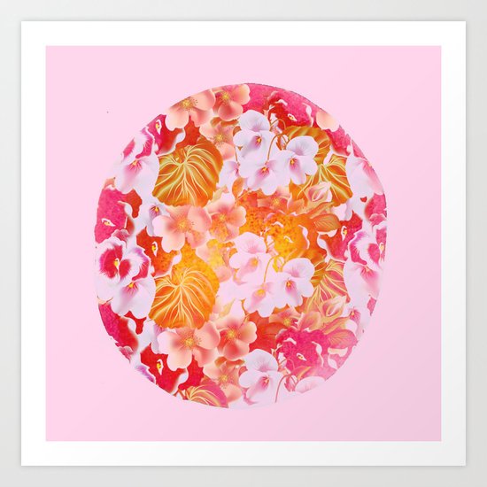 pink floral in a circle Art Print