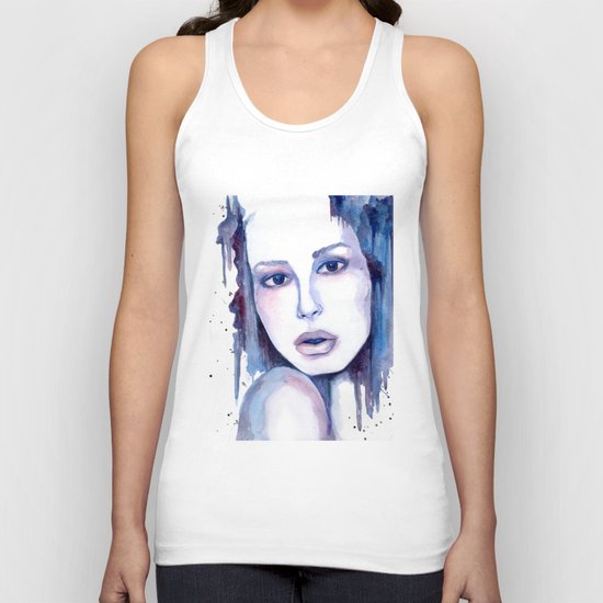 Watercolor - Woman in blue Unisex Tank Top