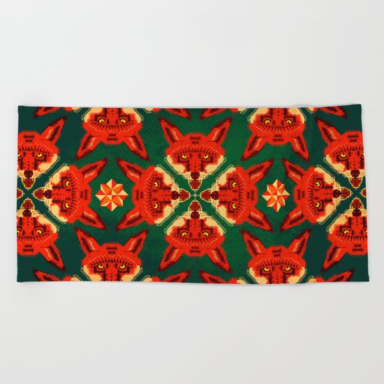 Fox Cross geometric pattern Beach Towel