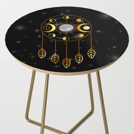 Golden Triple Goddess dreamcatcher with moon phases Side Table