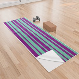 Purple & Aquamarine Colored Striped Pattern Yoga Towel