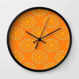 SPLASH RETRO ABSTRACT in YELLOW AND MINT GREEN ON ORANGE Wall Clock