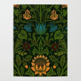 William Morris Sunflower and water lilies floral textile Victorian 19th Century fabric print pattern Poster