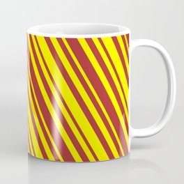 [ Thumbnail: Yellow & Brown Colored Lined Pattern Coffee Mug ]