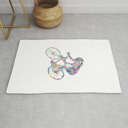 Girl mountain biking art game play sport print watercolor  Area & Throw Rug