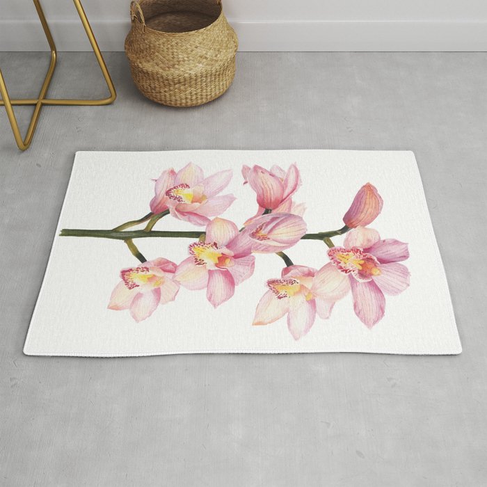The Orchid, A Realistic Botanical Watercolor Painting Rug