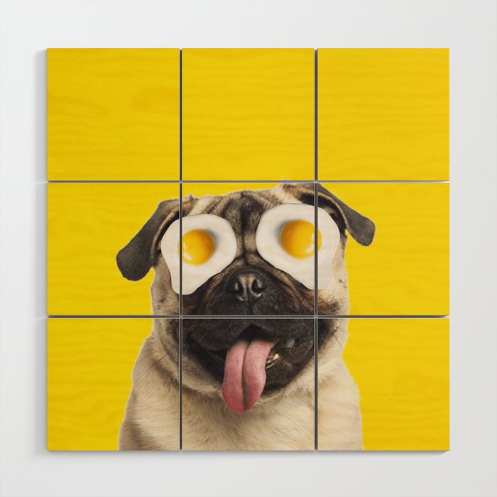 Sunny side up, Pug, Eggs, Collage Wood Wall Art