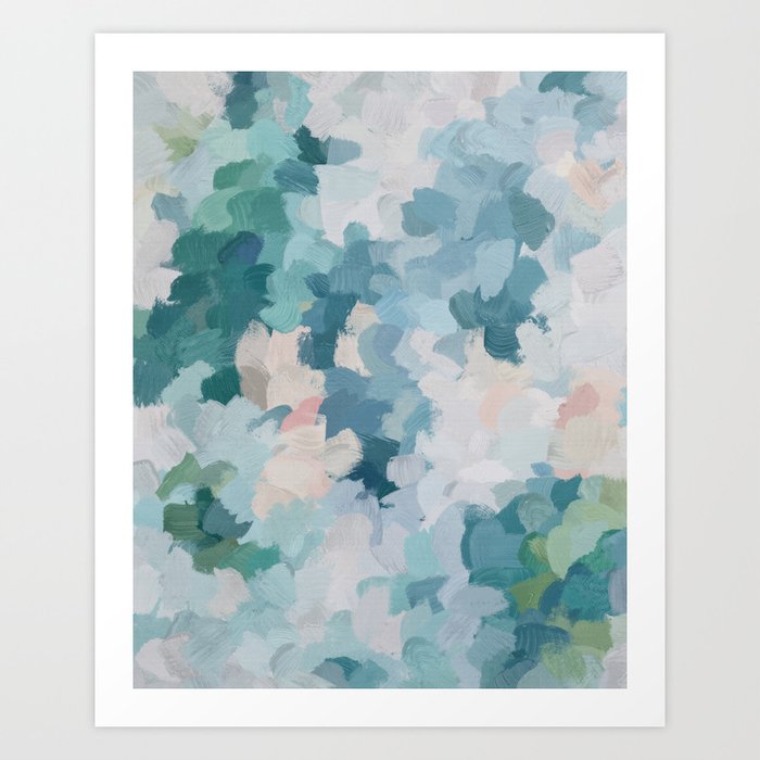 Mint Green Sky Blue Teal Blush Pink Abstract Nature Flower Wall Art Spring Blossom Painting Print By Rachel Elise Society6 - Wall Art Teal Blue Green