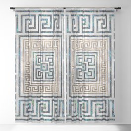 Greek Key Ornament - Greek Meander -Abalone and gold Sheer Curtain