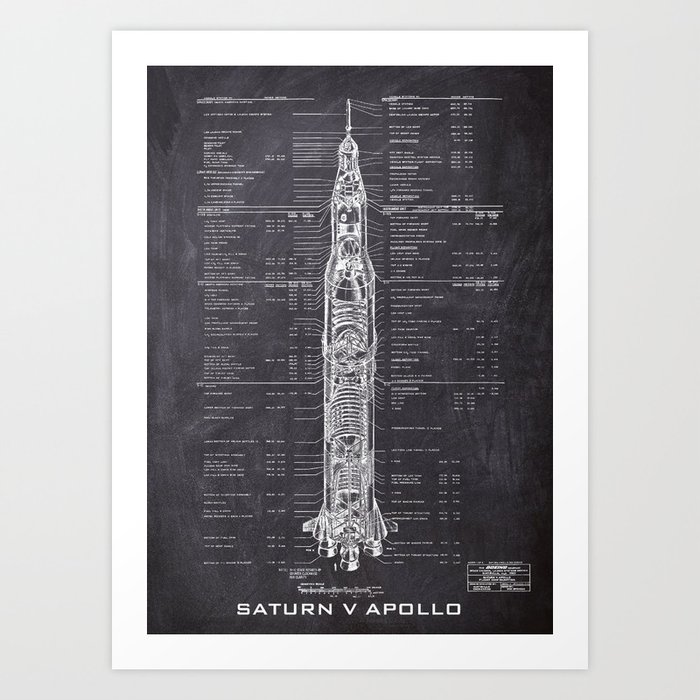 Apollo 11 Saturn V Blueprint Art Print