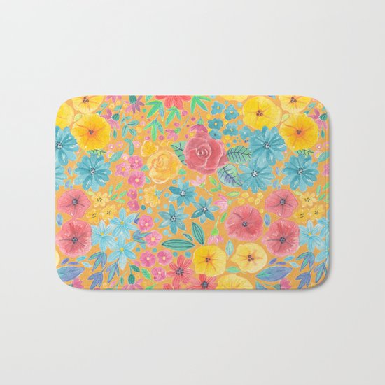 Floral watercolor pattern in yellow Bath Mat