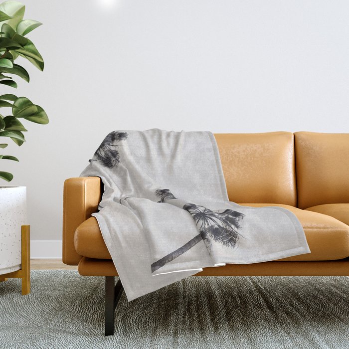 Palm Trees Black and White Throw Blanket