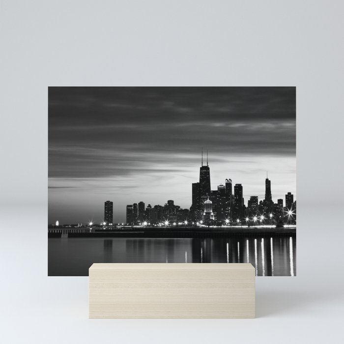 Chicago Skyline Black and White Mini Art Print