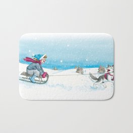 Anna and Husk in the snow Bath Mat
