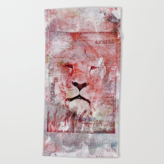 Watercolor Lion Vintage Africa Illustration Beach Towel