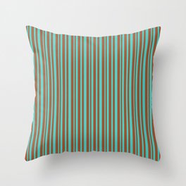 [ Thumbnail: Sienna & Turquoise Colored Striped/Lined Pattern Throw Pillow ]