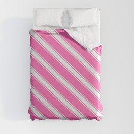 [ Thumbnail: Hot Pink and Mint Cream Colored Striped/Lined Pattern Duvet Cover ]