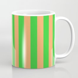 [ Thumbnail: Lime Green & Brown Colored Lined Pattern Coffee Mug ]