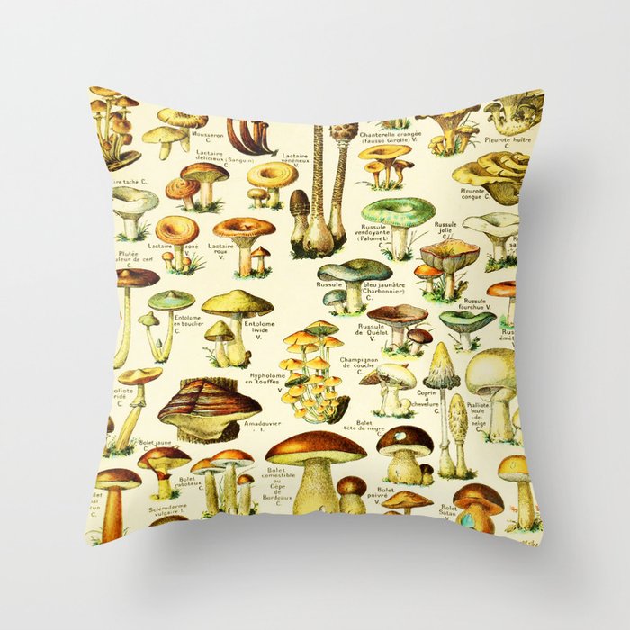 Adolphe Millot "Mushrooms" 3. Throw Pillow