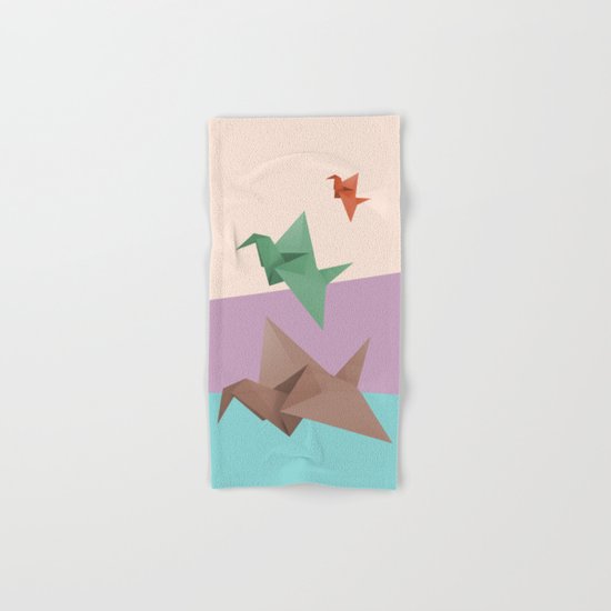 PAPER CRANES (Origami abstract birds animals nature) Hand & Bath Towel