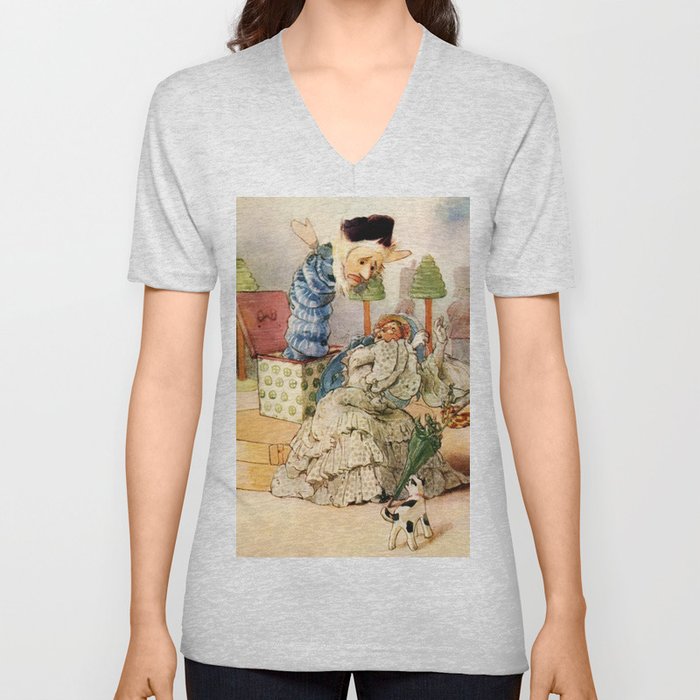“Land of Lost Toys” by Alice B Woodward V Neck T Shirt