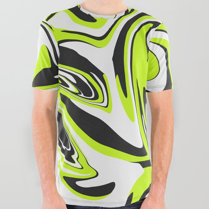Green, white and black swirl print All Over Graphic Tee
