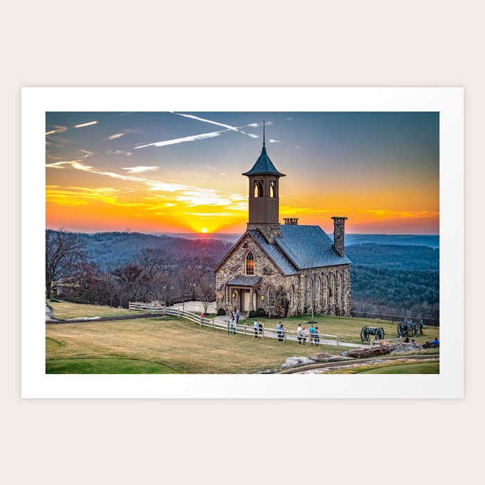 Chapel of the Ozarks Top of the Rock Sunset Art Print by Gregory Ballos