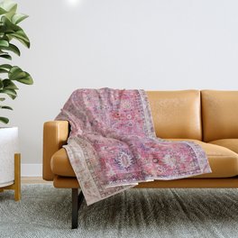 Pink Vintage Antique Oriental Traditional Moroccan Original Artwork Throw Blanket