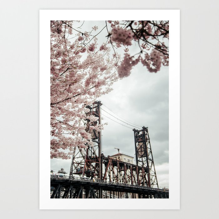 Cherry Blossoms Steel Bridge Portland Art Print