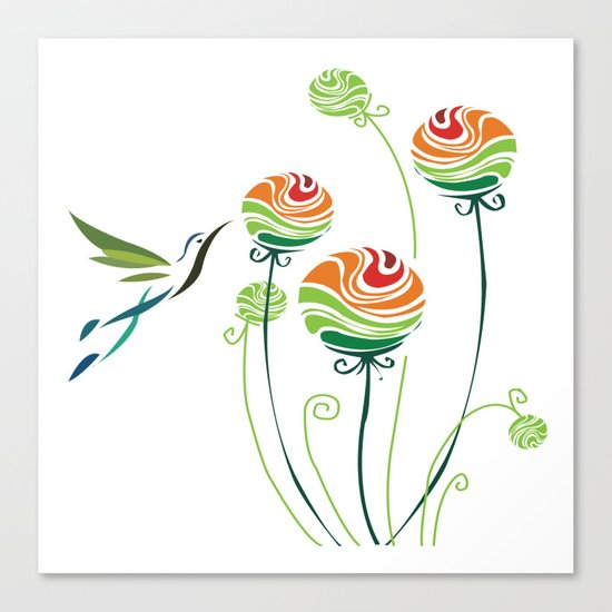 Hummingbird And Flowers Canvas Print