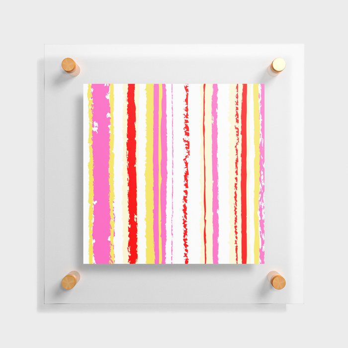 Summer pink yellow red stripes  Floating Acrylic Print