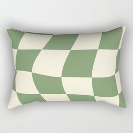 Wavy Checkerboard (Green Beige) Rectangular Pillow