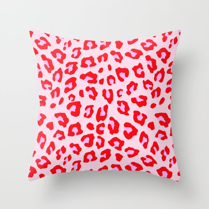 Leopard Print Red and Pink Original Throw Pillow