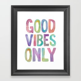 Good Vibes Only Watercolor Rainbow Typography Poster Inspirational childrens room nursery Framed Art Print