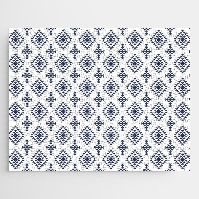 Navy Blue Native American Tribal Pattern Jigsaw Puzzle