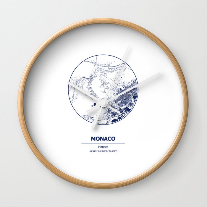 Monaco city map coordinates Wall Clock
