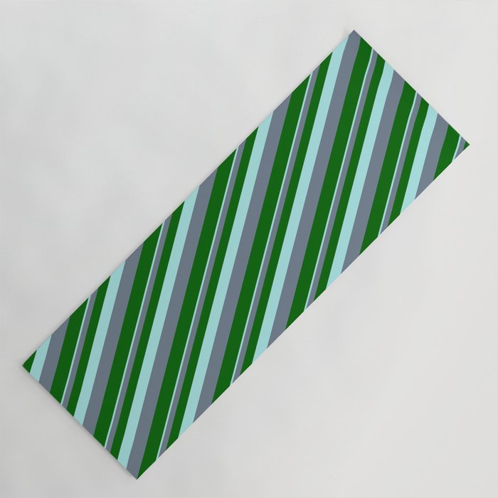 Turquoise, Slate Gray, and Dark Green Colored Striped Pattern Yoga Mat