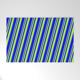 [ Thumbnail: Light Green and Blue Colored Striped/Lined Pattern Welcome Mat ]