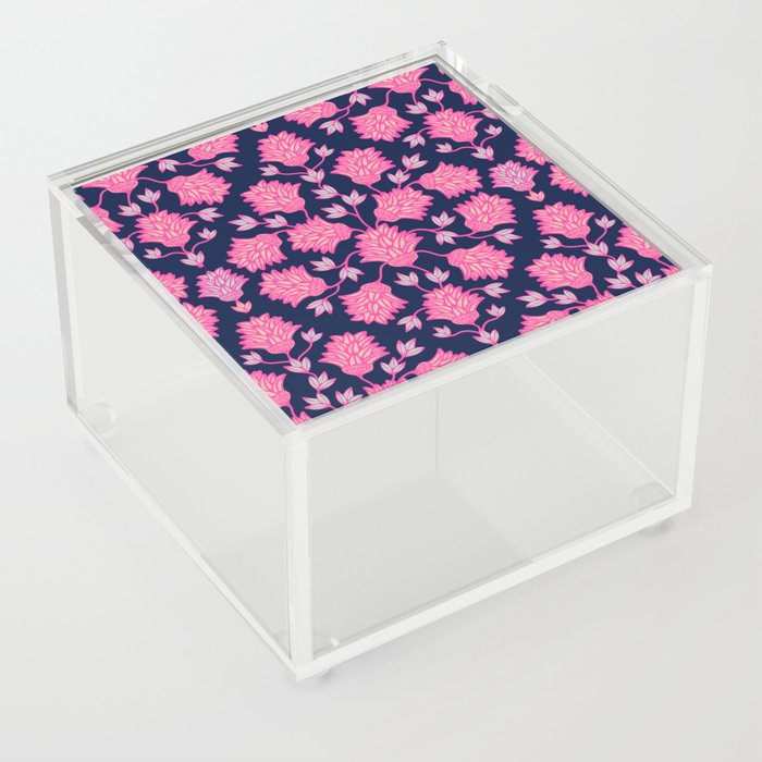 THISTLEDOWN FLORAL in PINK AND DARK BLUE Acrylic Box